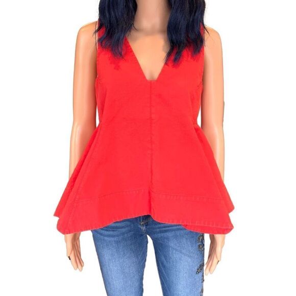3.1 Phillip Lim Red Cotton Asymmetrical Peplum Top Size 4 $550 RTR - Picture 3 of 8